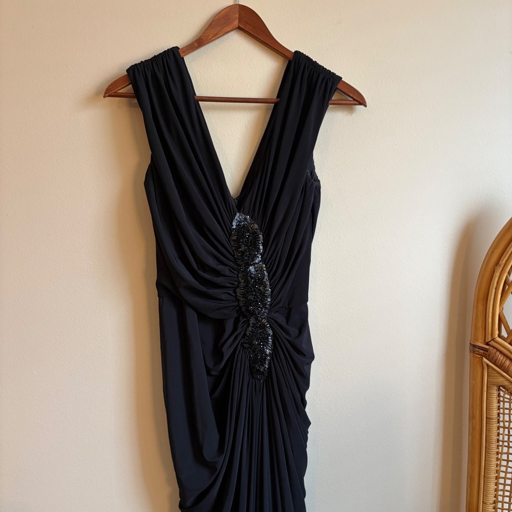 Vintage 1990's Glam Women's Tadashi Shoji Black Studded Accent Strap Maxi Dress